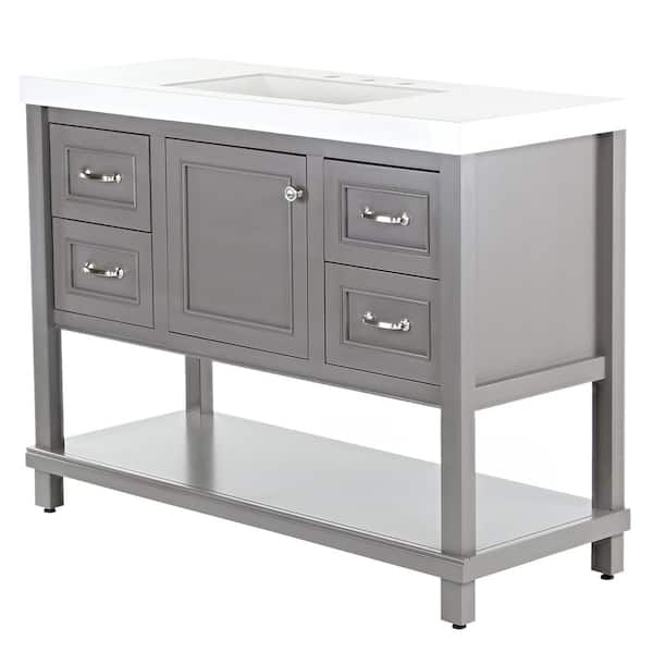 Everton 49 in. Single Sink Taupe Gray Bath Vanity with White Cultured Marble Top (Assembled)
