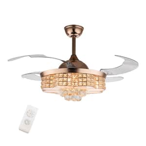 42 in. Integrated LED Indoor Gold 4 ABS Blades 3-Speed Retractable Ceiling Fan with Remote