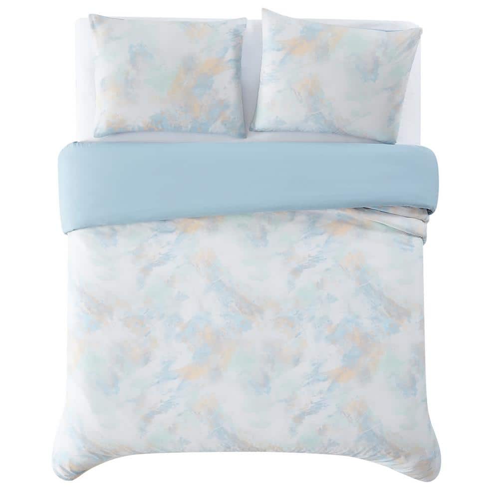 Twin White and Blue Microfiber Reversible Comforter Set
