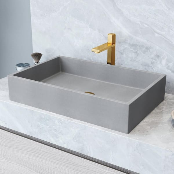 VIGO Orvieto Gothic Gray Concreto Stone 15 in. L x 24 in. W x 5 in. H Rectangular Vessel Bathroom Sink