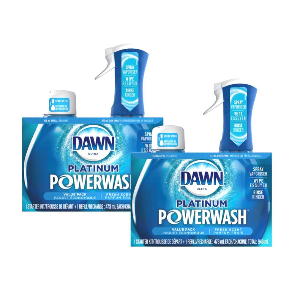 Dawn Platinum Powerwash Dish Spray, Dish Soap, Fresh Scent Bundle, 1 Spray  (16oz) + 3 Refills (16oz each)(Pack of 4)