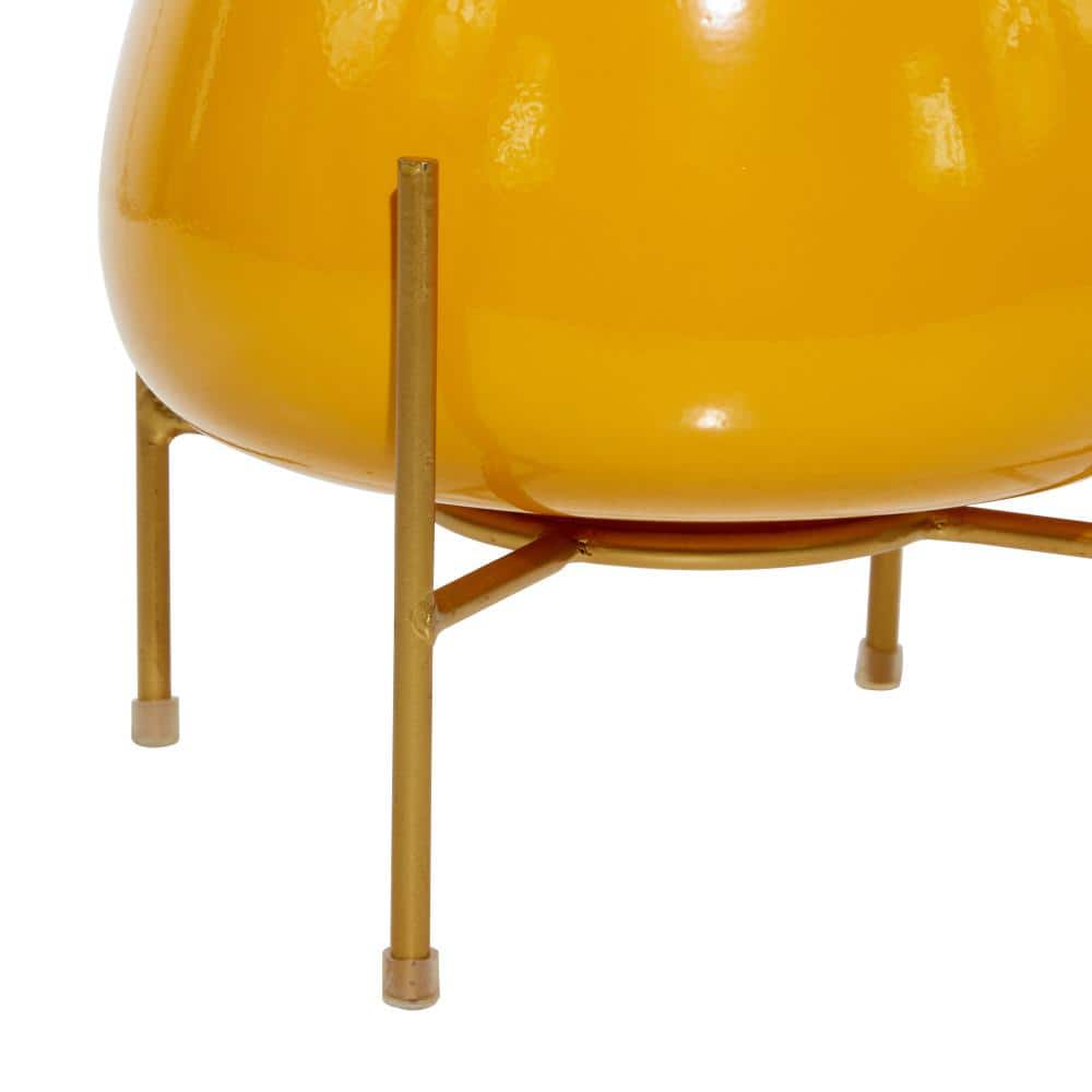 Set of 2 Yellow Metal Planters with Stands