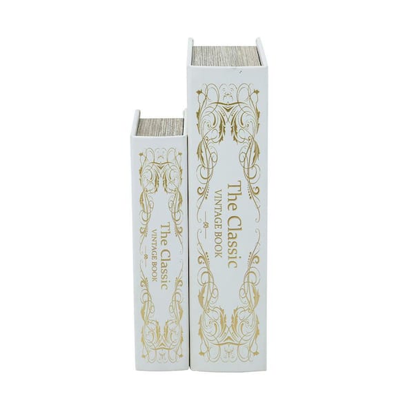 2-Piece White 10.5 in. and 8.3 in. Composite Decorative Book Boxes