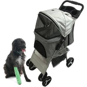 Single 4 Wheel Storage Pet Stroller for Pets 33 Lbs. and Under, Light Gray