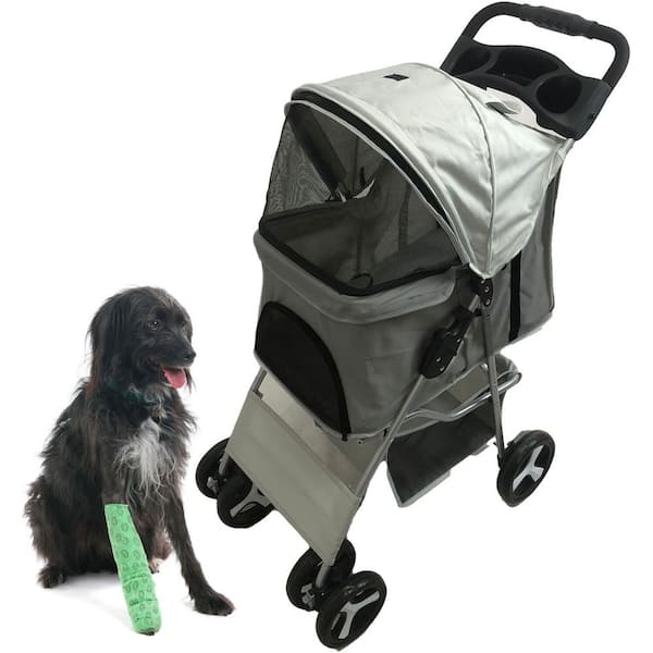 Critter Sitters Single 4 Wheel Storage Pet Stroller for Pets 33 Lbs. and Under, Light Gray