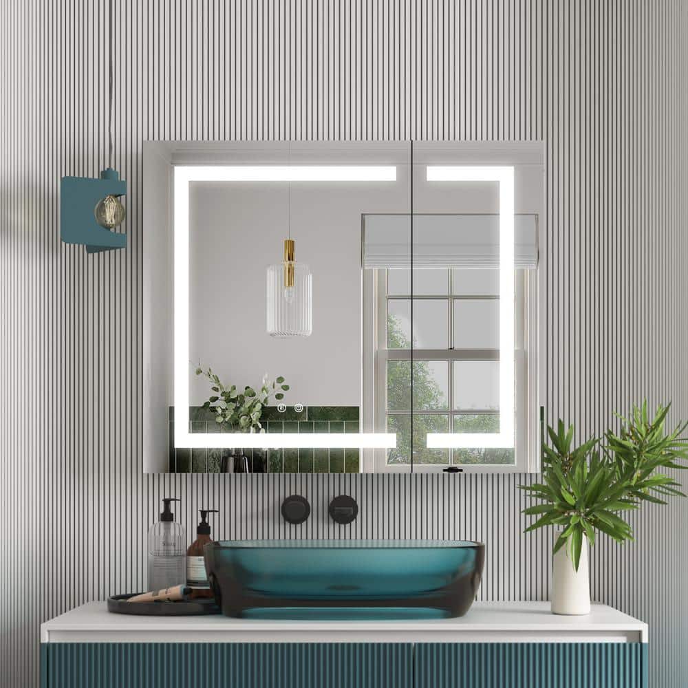 36" x 30" Silver Aluminum LED Medicine Cabinet with Mirror