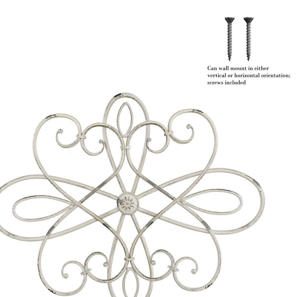 Handcrafted Off-White Iron Medallion Wall Art with Distressed Finish