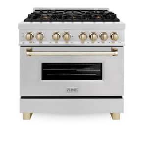 Autograph Edition 36 in. 6 Burner Dual Fuel Range in Fingerprint Resistant Stainless Steel and Polished Gold