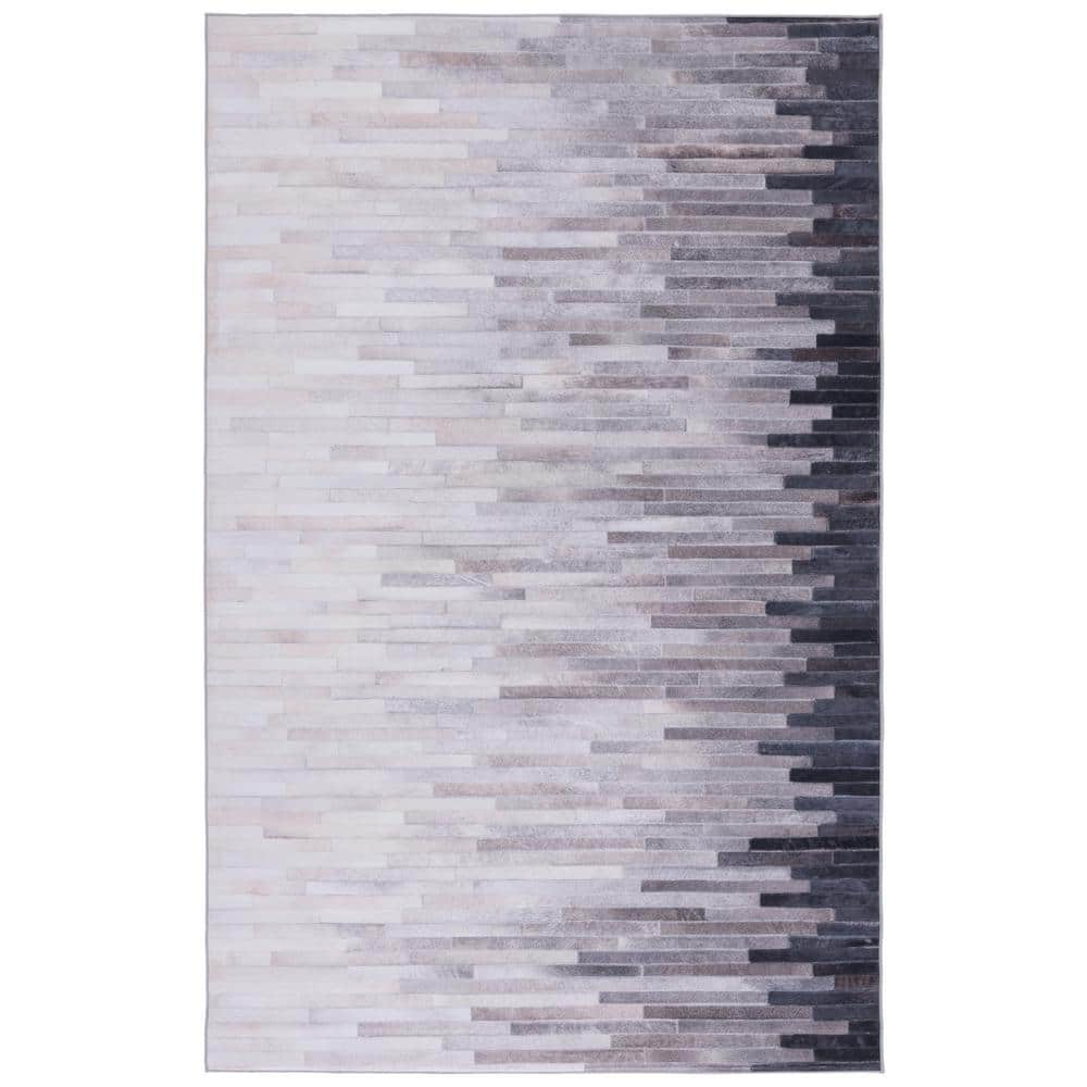 Gray and Ivory Faux Fur 9' x 12' Non-Slip Area Rug