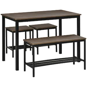 Industrial 4 Piece Dinette Set Rustic Brown Dining Table Set 4-Seats