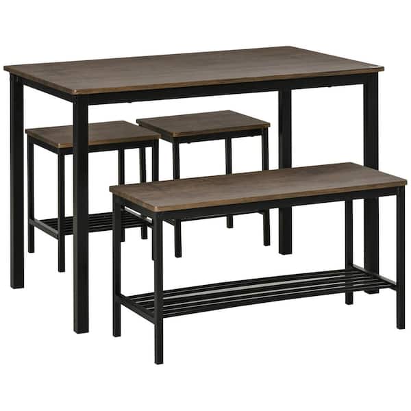 HOMCOM Industrial 4 Piece Dinette Set Rustic Brown Dining Table Set 4-Seats