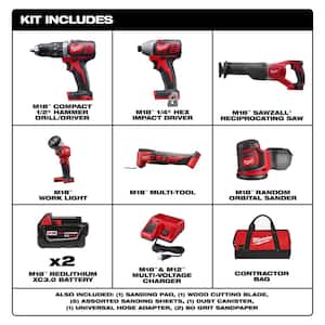 M18 18V Lithium-Ion Cordless Combo Kit with Two 3.0Ah Batteries, 1-Charger (4-Tool) with Multi-Tool & Sander