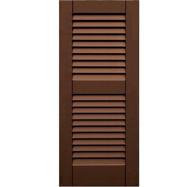 Winworks Wood Composite 15 in. x 35 in. Louvered Shutters Pair #635 Federal Brown