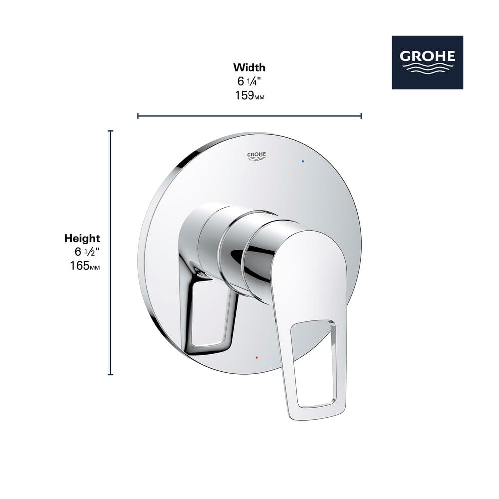 Chrome Wall-Mounted Pressure Balance Valve Trim with Lever