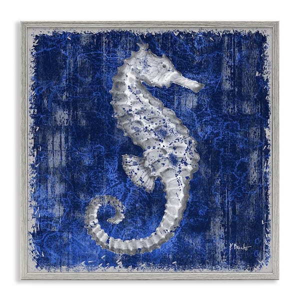 Stupell Industries Rustic Indigo Seahorse by Paul Brent Gray Framed Coastal Giclee Art Print 12 in. x 12 in.