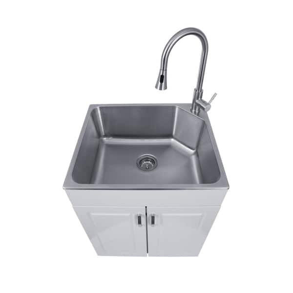 Stainless Steel Utility Kitchen Sink with Cabinet,Outdoor Sink  Station,Single/Double Bowl Kitchen Sink Cabinet,Laundry Sink with  Cabinet,with Pull-Out