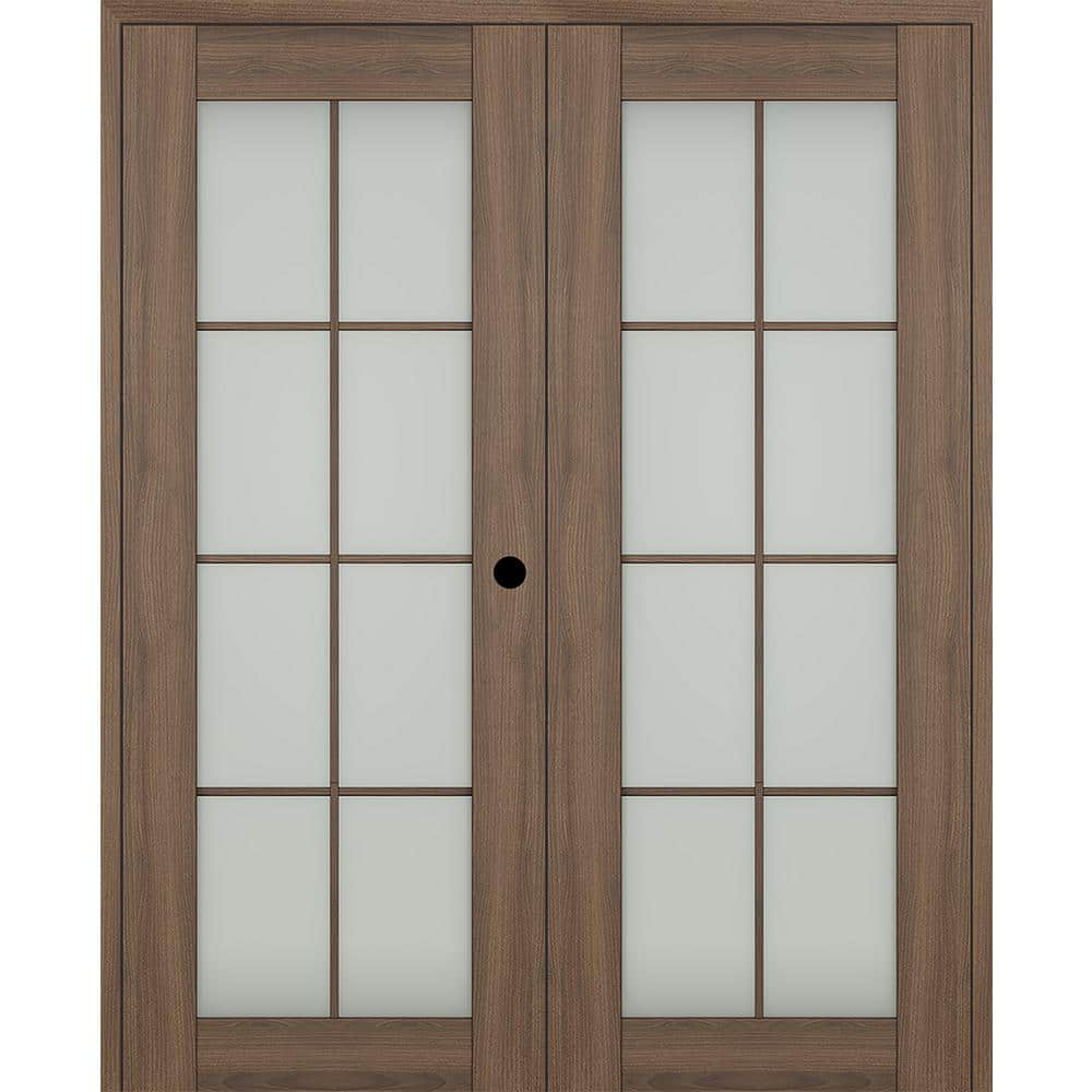 Belldinni Vona 64"x 84" Left Hand Active 8-Lite Frosted Glass Pecan ...