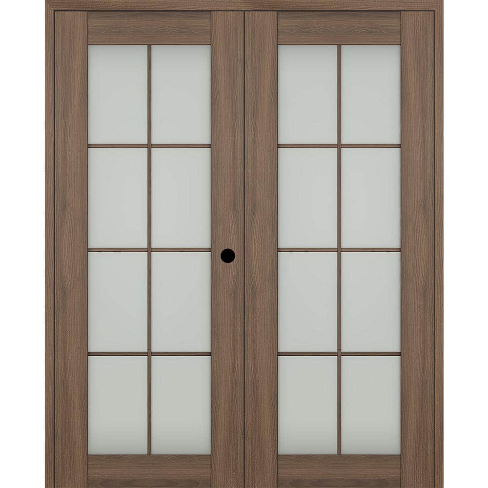 "Vona 48""x 96"" Left Hand Active 8-Lite Frosted Glass Pecan Nutwood Wood Composite Double Prehung French Door" price history on PriceWatchPro