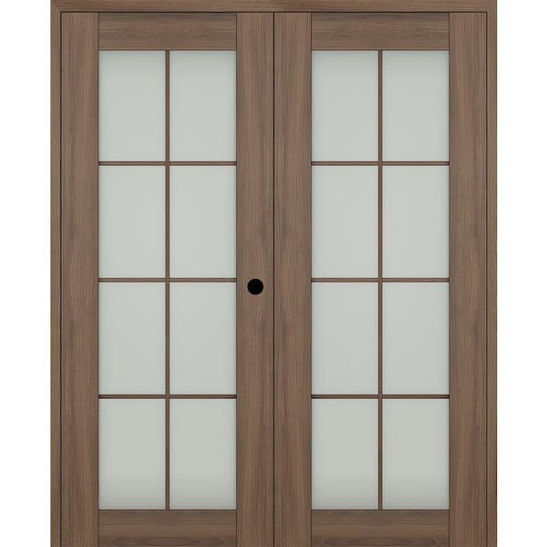 Belldinni Vona 48"x 96" Left Hand Active 8-Lite Frosted Glass Pecan Nutwood Wood Composite Double Prehung French Door