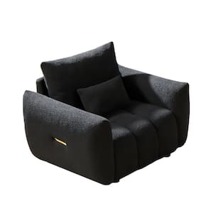 Black Teddy Fabric Sofa Modern Accent Armchair Upholstered Single Sofa Chair Reading Chair Lounge Chair with One Pillow