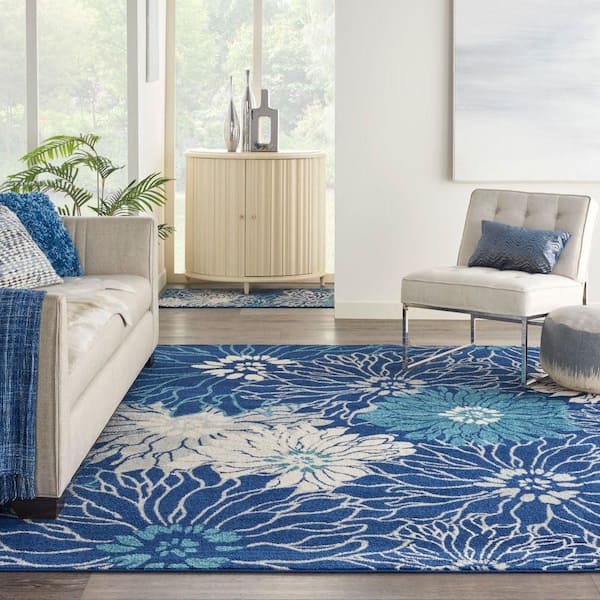 Passion Navy/Ivory 8 ft. x 10 ft. Floral Contemporary Area Rug