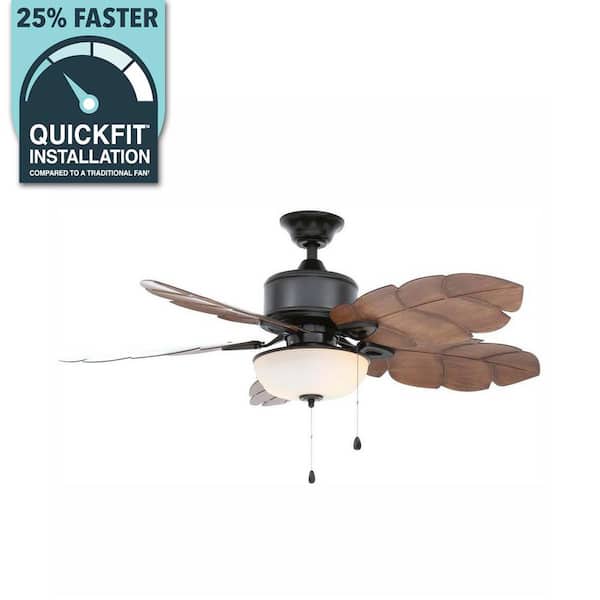 Palm Cove 52 in. Indoor/Outdoor LED Natural Iron Ceiling Fan with Light Kit, Downrod and Reversible Motor