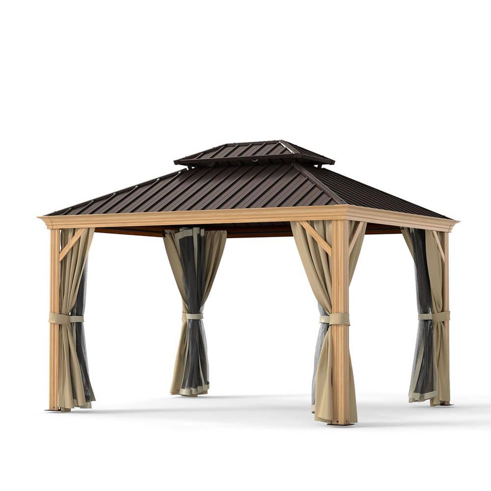 EGEIROSLIFE 10 ft. x 12 ft. Double Roof Hardtop Wood Grain