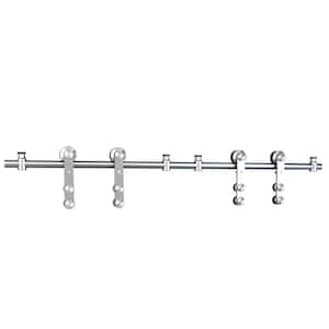 135.75 in. Stainless Steel Rolling Barn Door Hardware Kit for Double Wood Doors with Routed Floor Guide (2-Piece Rails)
