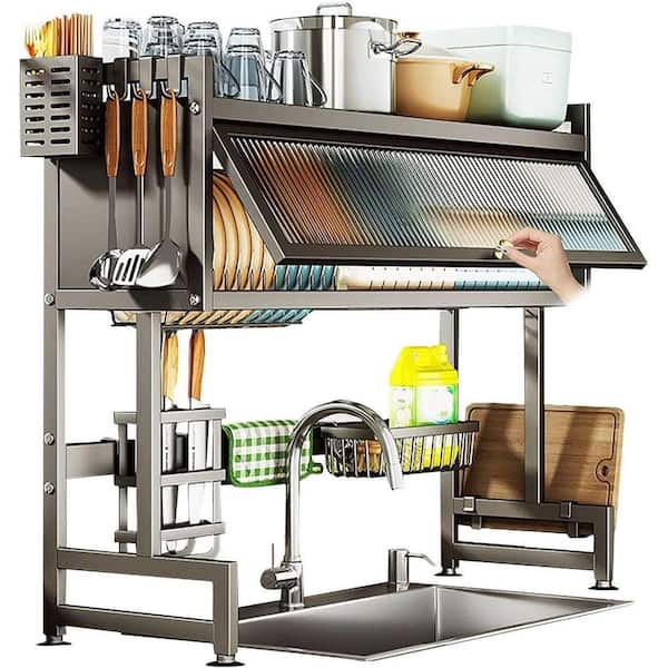 Black Adjustable Carbon Steel Kitchen Sink Storage Rack Over the Sink Dish Rack