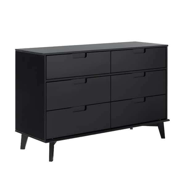 Sloane Mid-Century Modern Black 6-Drawer 52 in. Solid Wood Dresser