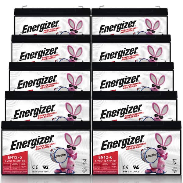 EN12-6-10 PACK-6 Volt 12 Amp Hr, Long Lasting Sealed Lead Acid AGM Rechargeable Battery