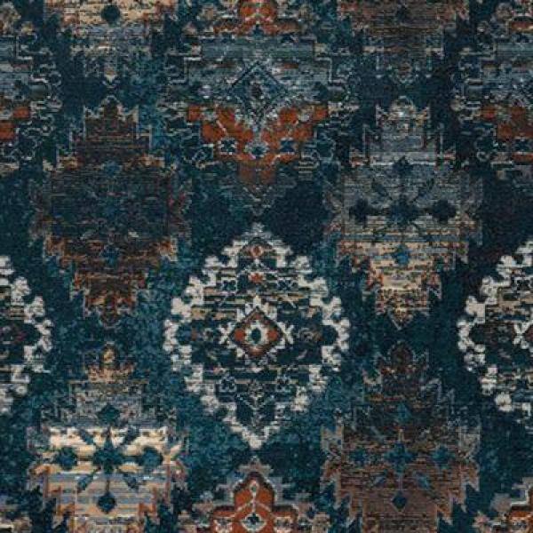 Lia Vintage Medallion 7'10"x11'1" Area Rug in Blue and Rust