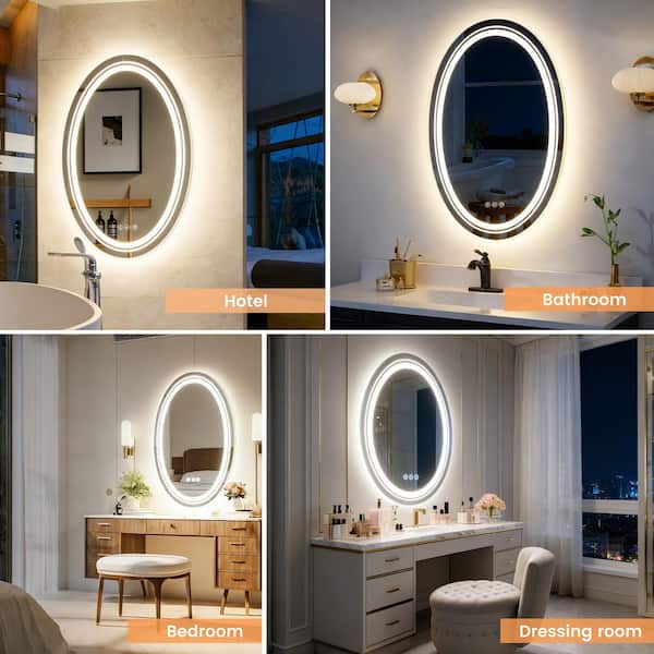 28 in. W x 36 in. H Oval Frameless LED Light Anti Fog Wall