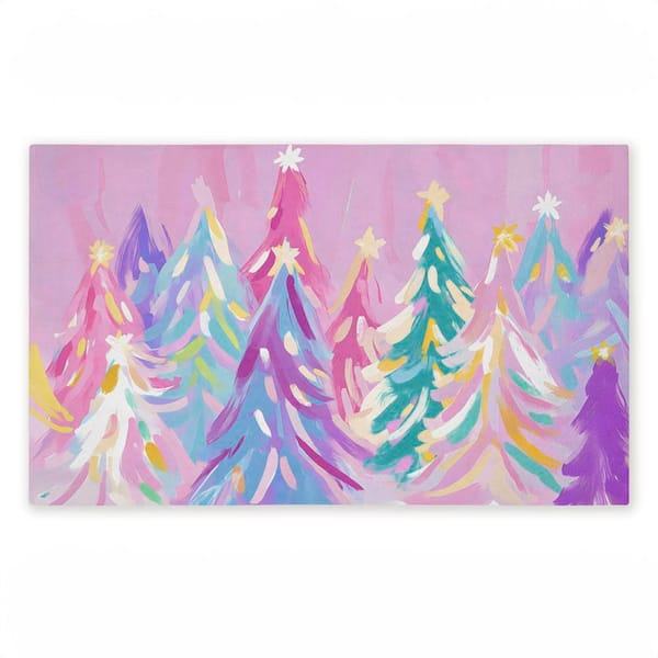 Abstract Pastel Christmas Trees Pink 18 in. x 30 in. Polyester Non-Slip Outdoor Door Mat