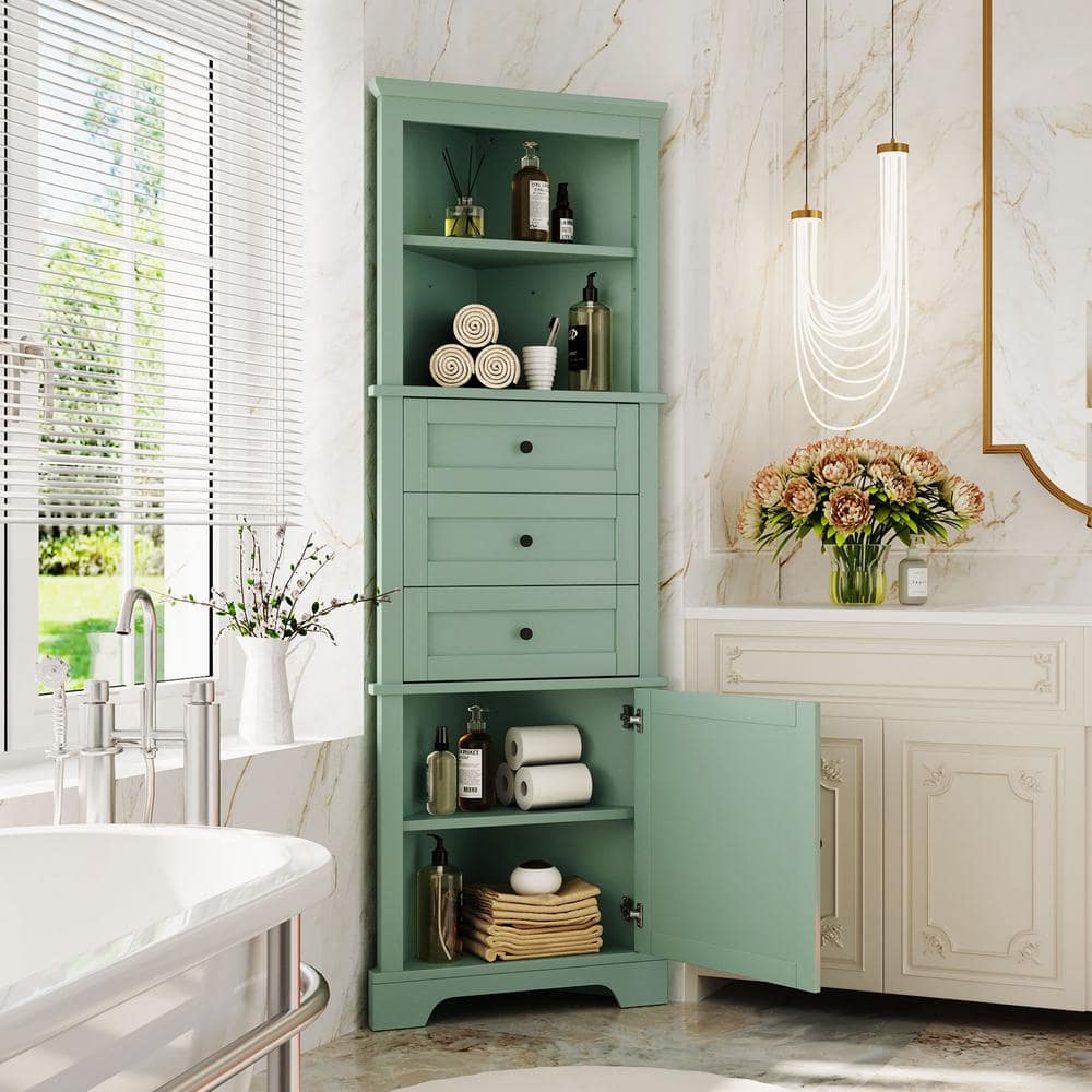 Modern 23 in. W x 13.40 in. D x 68.9 in. H Green Triangle Linen Cabinet Tal