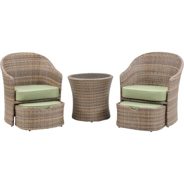 Hanover Seneca 5-Piece All-Weather Wicker Patio Chat Set with Cilantro Green Cushions