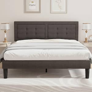 Metal Plus Wooden Bar Upholstered Premium Platform Bed Grey Finely Polyfabric Upholstered Queen Size Bed 60.4 in. W
