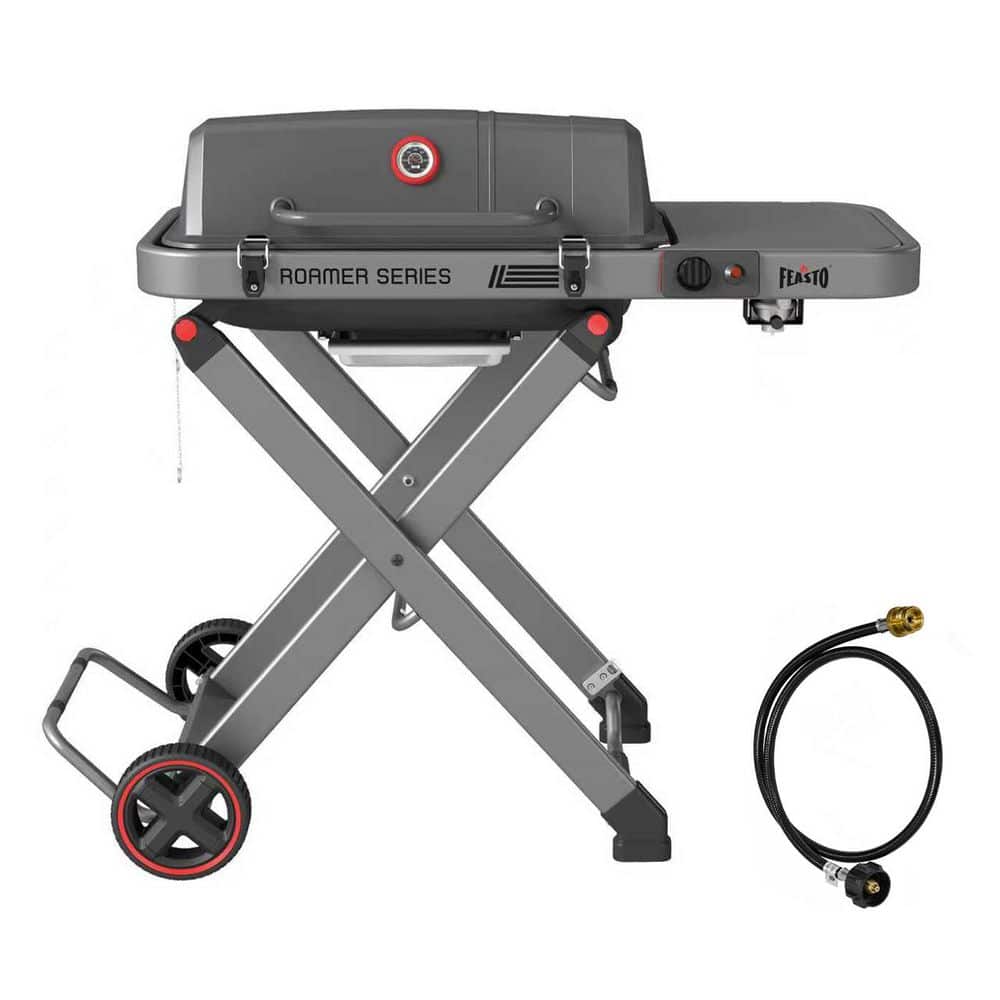 Roamer Series Portable Propane Gas Grill, Gray, with 1lbs. to 20 lbs. Regulator Hose, Travel-Friendly for Outdoors