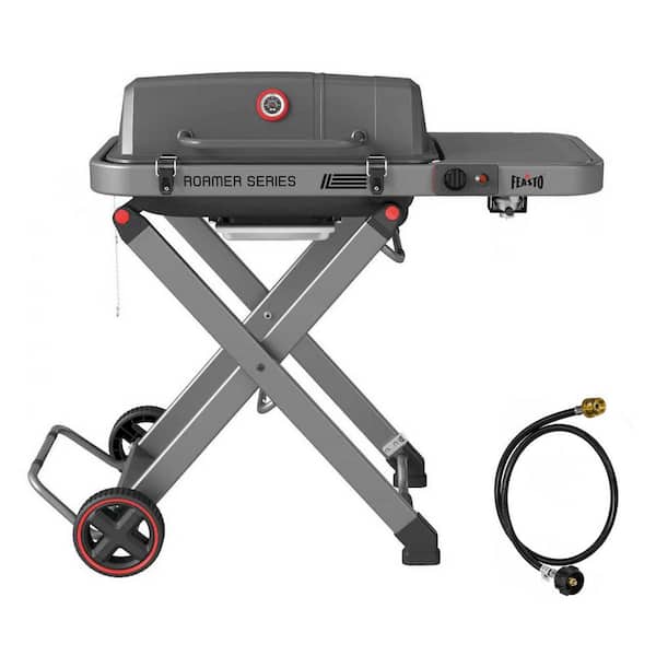 Roamer Series Portable Propane Gas Grill in Gray with Regulator Hose for Conversion from 1 lb. to 20 lbs.