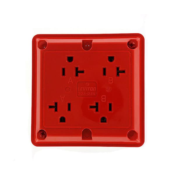 20 Amp 125 V Industrial Grade Quadplex Outlet/Receptacle, Red (1-Pack) 21254-R