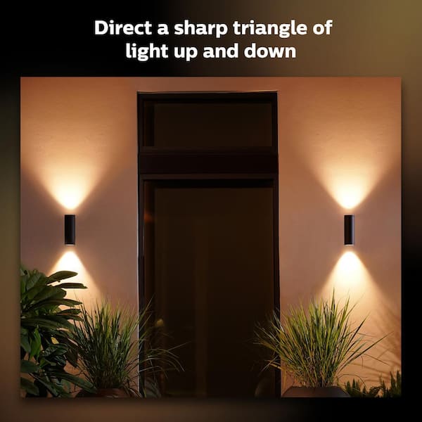 Philips Hue Appear Black Integrated LED Outdoor White and Color Ambiance Smart Wall Sconce 1746330V7 - The Home Depot