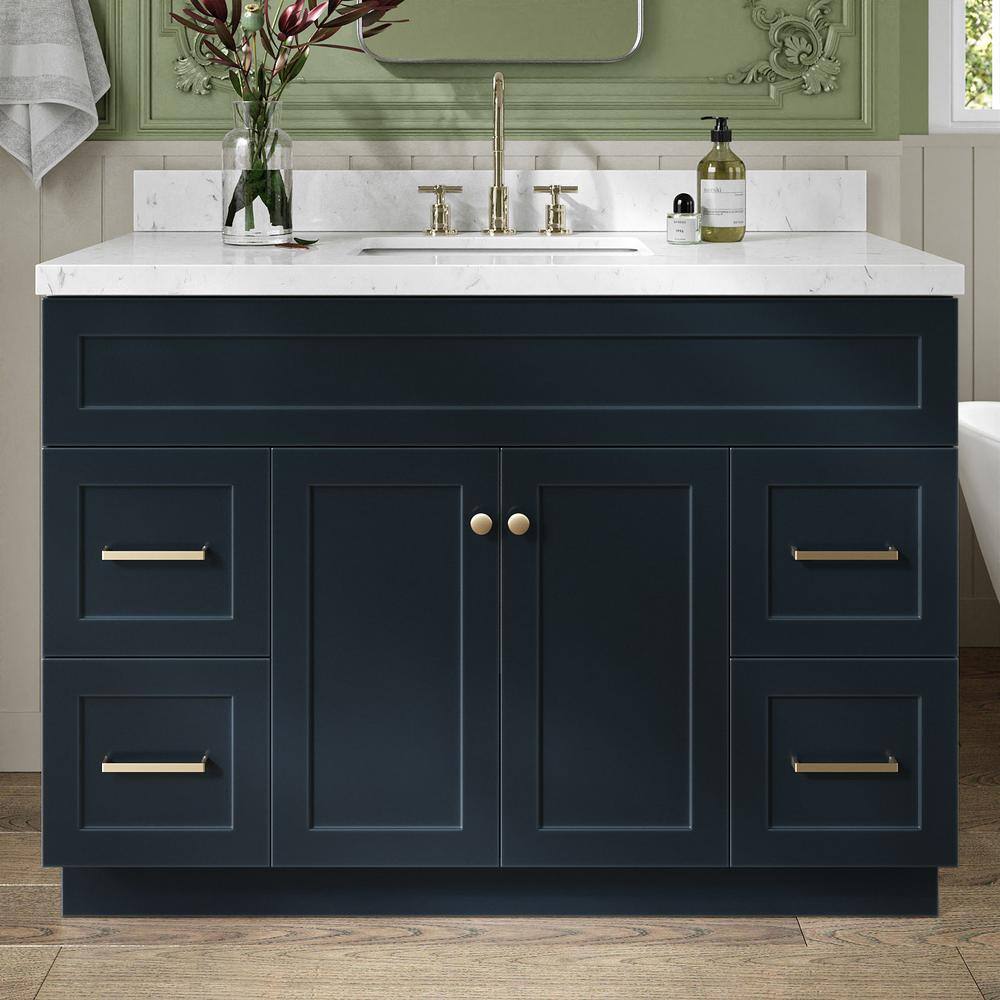 Hamlet 48 in. Single Sink Freestanding Bathroom Vanity in Midnight Blue with Carrara White Quartz Top price history on PriceWatchPro