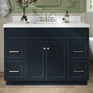 Hamlet 48.25 in. W x 22 in. D x 36 in. H Single Sink Freestanding Bath Vanity in Midnight Blue with Carrara Quartz Top