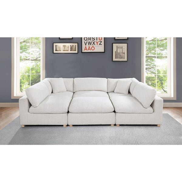 Dexter 80 in. W Straight Arm 6-Piece Boucle Fabric Modular Sectional Sofa in Cream Color
