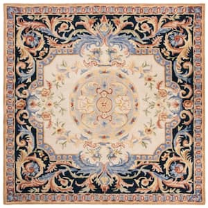 Savonnerie Ivory/Navy 6 ft. x 6 ft. Square Border Area Rug