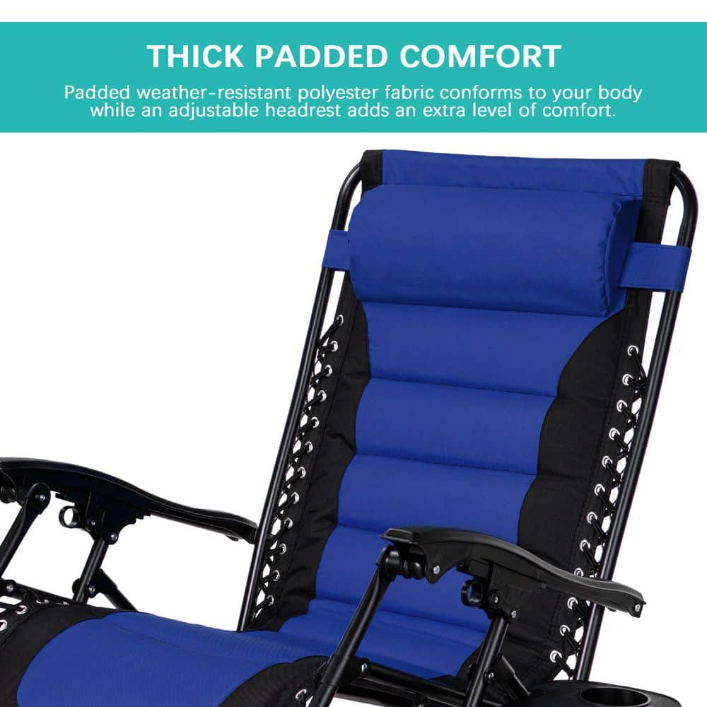 Oversized Zero Gravity Beach Lounger with Side Tray in Blue