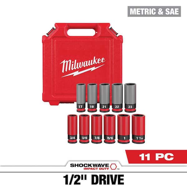 SHOCKWAVE Impact-Duty 1/2 in. Drive Deep SAE & Metric Lug Nut Impact Socket Set (11-Piece)