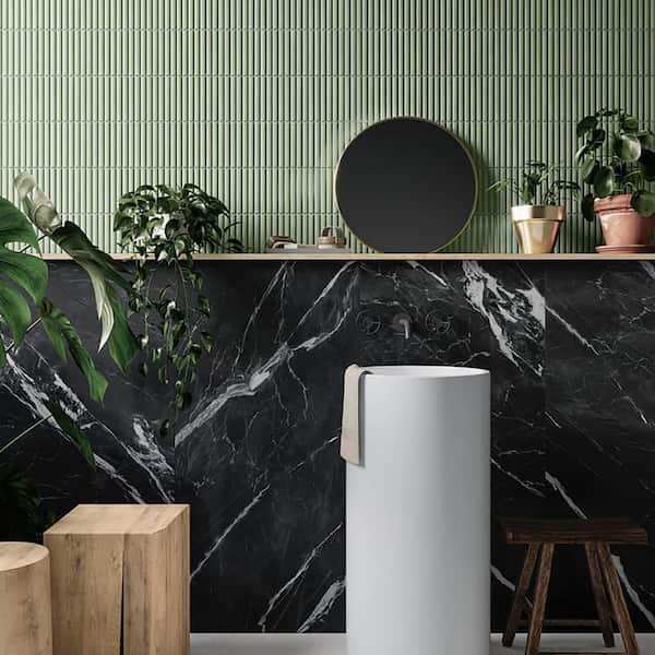 Spanish Marble Mirage Porcelain 12 in. x 24 in. Floor and Wall Tile Case - Black (5-Pieces, 10.76 sq. ft. / Case)