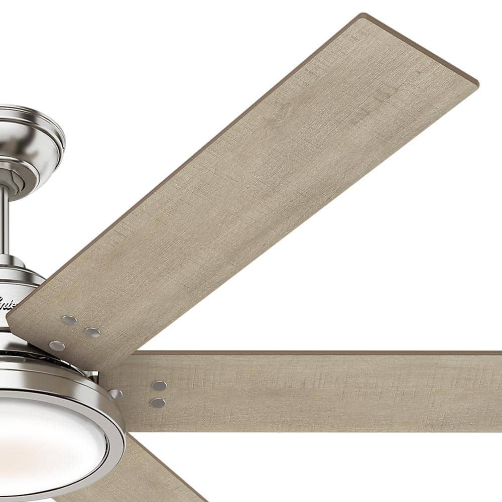 Hunter 60" Rustic Farmhouse Ceiling Fan with LED Light, Nickel Finish