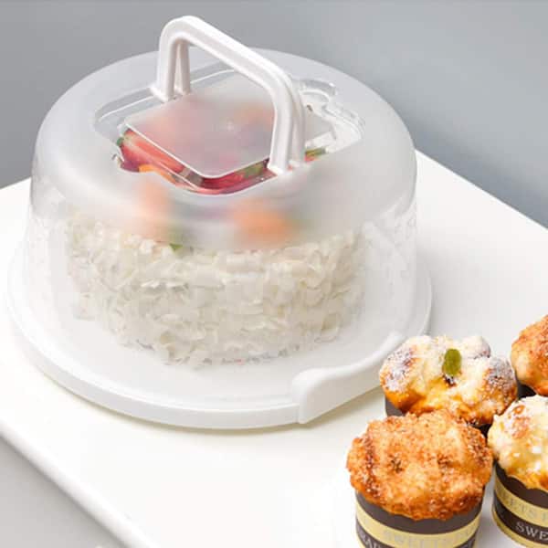 Plastic Small Cake Carrier Holder with Collapsible Handles for 7 in. Diameter and 2.5 in. Height Cake, White